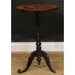 A 19th century specimen timber parquetry tripod occasional table, 70cm high, 46cm diameter