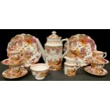A Royal Crown Derby Olde Avesbury pattern coffee pot, four coffee cans and saucers, milk and