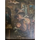 Dutch School Interior Scene with Pipe Smokers oil on board, 14.5cm x 10.5cm