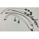 Jewellery - three stone set pendants; a shamrock necklace; earrings