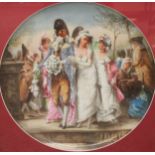 A large Continental charger, The Wedding Party, in colours, 55cm diam, red slip, the frame 69cm