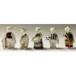 A Royal Crown Derby miniature bear model, Cook; others, Gardener, Cricketer, Footballer, Shopper