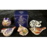 A Royal Crown Derby paperweight, Misty, Collectors Guild Exclusive, gold stopper; others, Goldcrest,