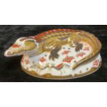 A Royal Crown Derby paperweight, Crocodile, gold stopper, boxed