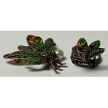 A silver, baroque pearl, marcasite and coloured glass butterfly brooch; a similar dragonfly ring (2)