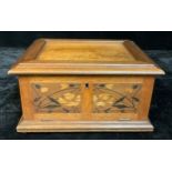 A German Art Nouveau mahogany, marquetry and pyrography table box, by Hermann Loose, Hamburg, hinged