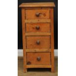 A late 19th/early 20th century pine chest, of four drawers, 99.5cm high, 51cm wide, 46cm deep