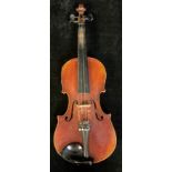 A violin, the one-piece back 33cm long excluding button