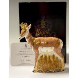 A Royal Crown Derby paperweight, Pronghorn Antelope, limited edition 349/950, gold stopper,