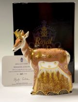 A Royal Crown Derby paperweight, Pronghorn Antelope, limited edition 349/950, gold stopper,