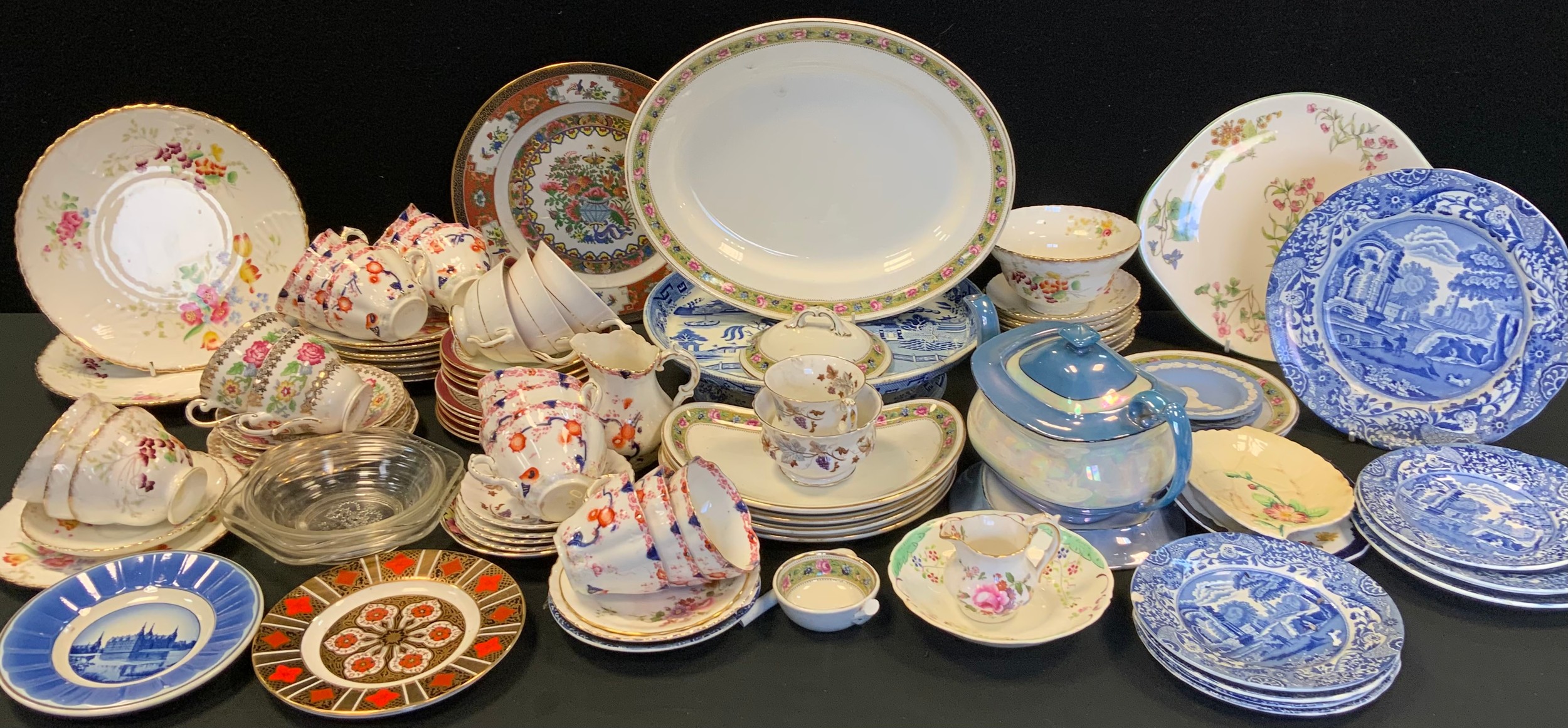 Ceramics - Royal Crown Derby posies; Carltonware leaf dish; Spodes Italian part tea set; Victorian