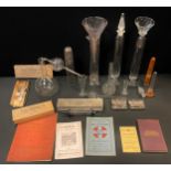 Medical & Scientific items - a near pair of cut glass topped cylinder jars, tallest 42.5cm high;