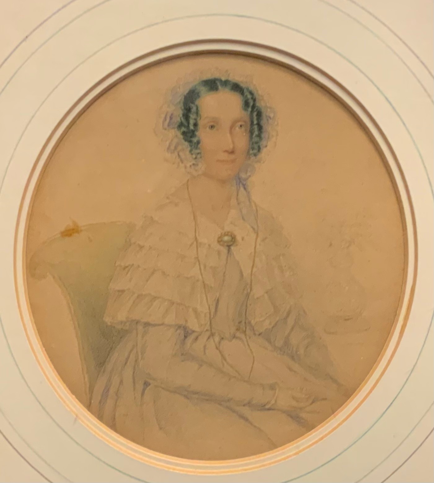 English School, 19th century, portrait of Aunt Minnie, sketch and wash, unsigned, dated 1847 - Image 3 of 4