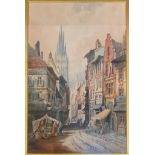 C J Keats Flemish Cityscape signed, watercolour, 32cm x 50cm Charles James Keats (1856 - 1900) was a