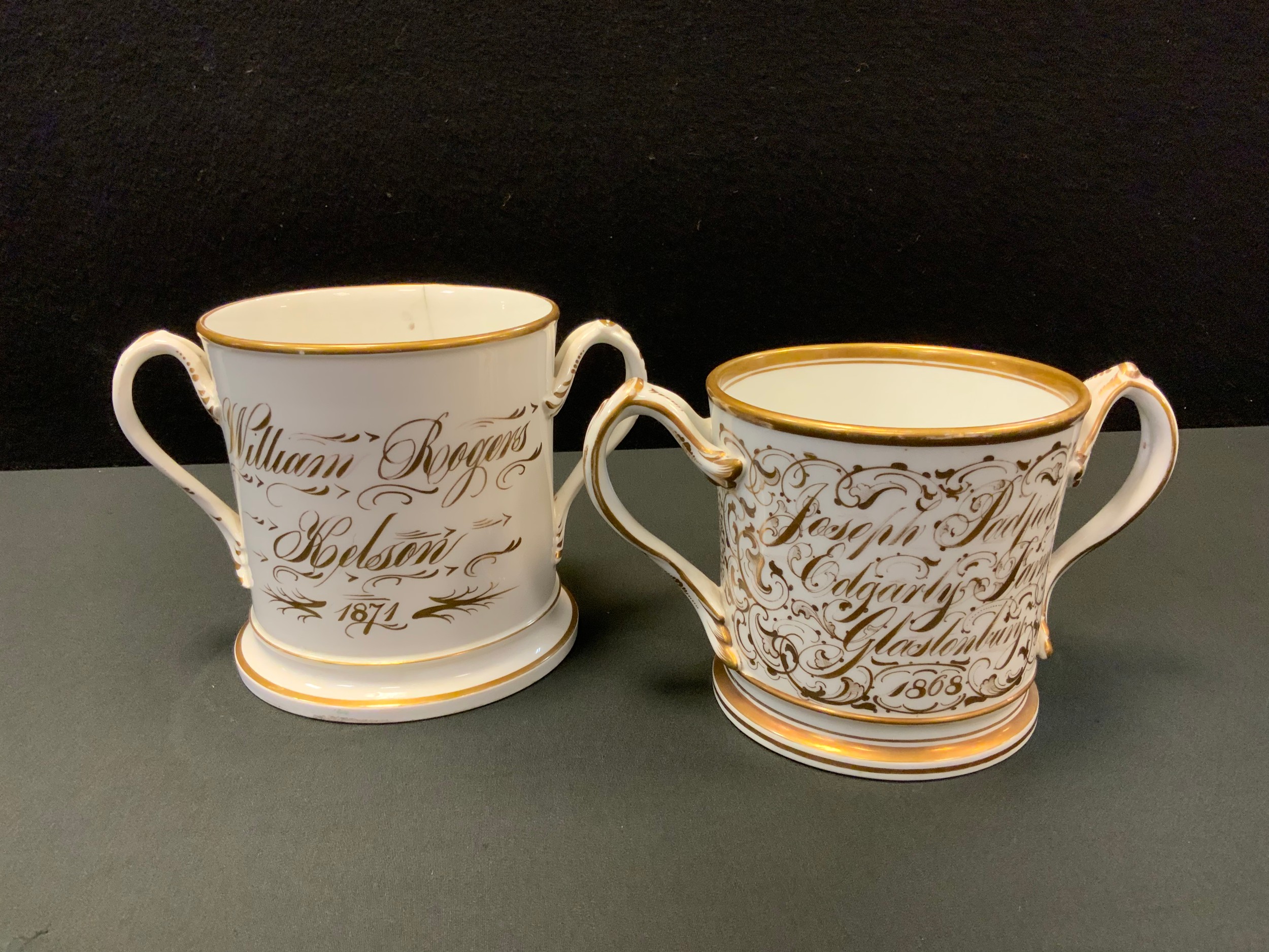 A19th century hand painted loving cup, Joseph Padfield Edgarty Farm, Glastonbury, dated 1868; - Image 3 of 3