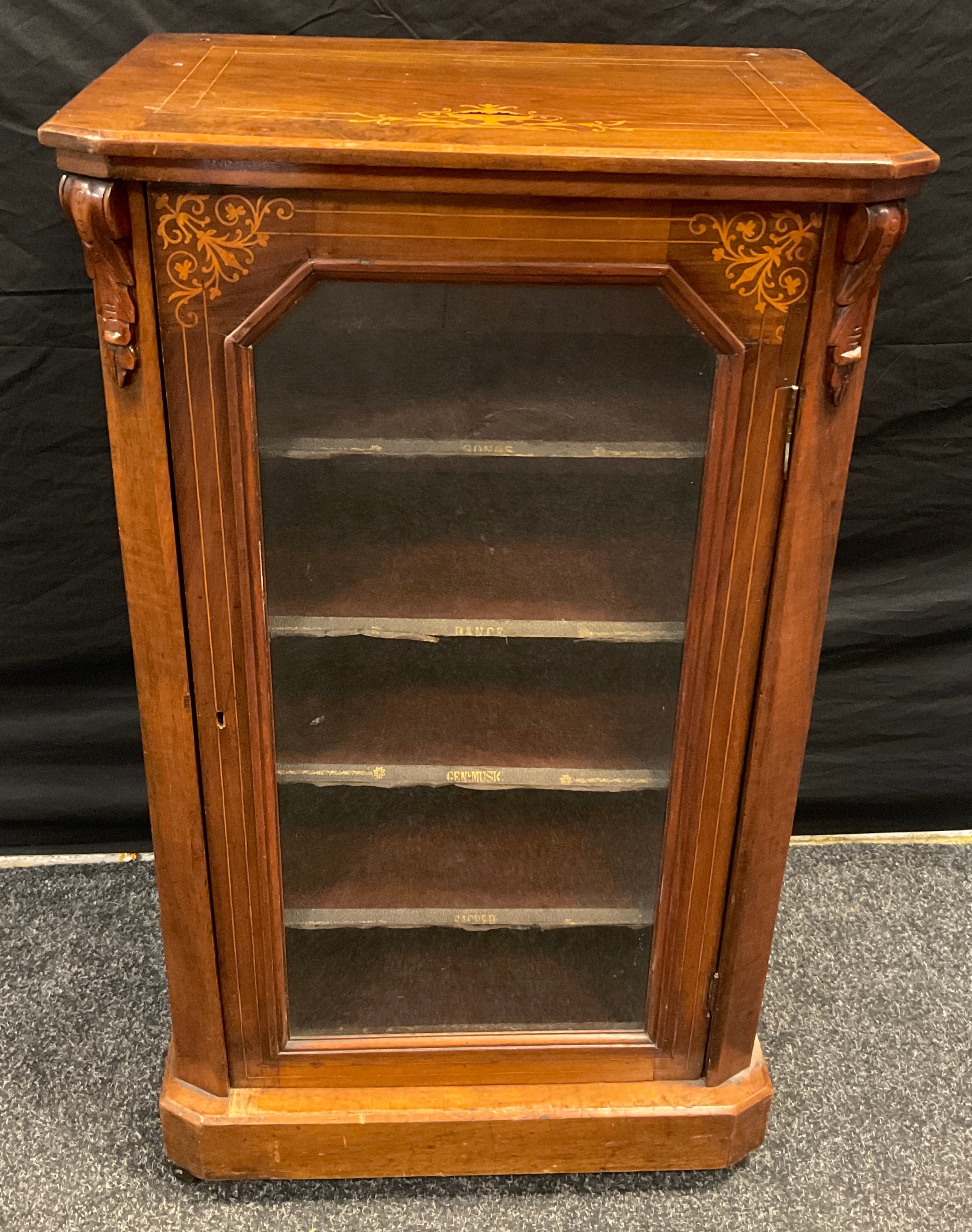 A Victorian walnut music cabinet, satinwood and ebony inlay to top, boxwood stringing throughout, - Image 2 of 2