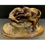 P. J. Mene (1810-1879) after - bronzed metal study of a mare & foal playing, impressed mark, 16cm