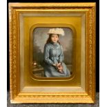 A Victorian gilt frame overpainted photograph, portrait of a Girl, 36cm x 28cm, ornate gilt frame