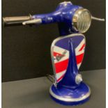 A novelty blue Vespa Scooter novelty table lamp, 33cm tall