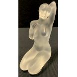 Lalique - a frosted glass figure, Aphrodite kneeling, signed, 13cm high, boxed