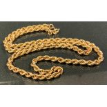 A 9ct gold rope twist necklace, 63cm long, 12g gross