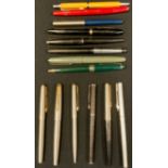 Pens - a Sheaffer black latticed fountain pen, cased; others Parker fountain, roller ball and biro