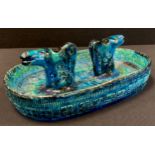 An Aldo Londi Bitossi Rimini pottery double horse head bowl, signed, impressed no 4724, 26cm long