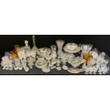 Glass - a lead crystal cut glass decanter; others; bowls, cake stand, Amber glass lemonade set,