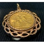 A Victorian half sovereign pendant, 1892, 9ct gold mount, 7.1g gross