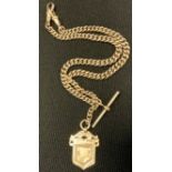 A graduated link silver double Albert chain, Tbar, Shield top, 37cm long, 37.8g