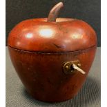 A reproduction apple tea caddy with hinged lid and key