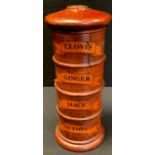 A Wooden multi-section spice tower, four parts, 20cm tall
