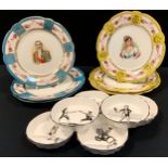 A set of three French porcelain character plates, Napoleon , Josephine, Marechat Lefebvre blue and