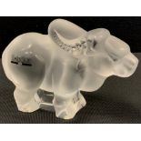 Lalique - a Chinese New Year figure, 2009, frosted Ox, signed, 10cm high, 14cm long, boxed