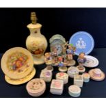 Ceramics - Aynsley Orchard Gold table lamp; plates; Goebel figures, small plaques; trinket boxes;