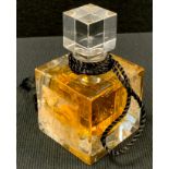 A Lalique glass scent bottle, square with two ` Masque de Femme` panels, 25 ml perfume, with
