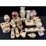 Royal Albert Old Country Rose - vases, shoes, small mantel clock, Swan trinket bowls, pomander,