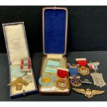 Medals & awards- Masonic silver compass, stewards medals, 1947 foundation etc, part cased;