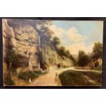 W Highfield, 19th century, Stoney Middleton with Lovers Leap, signed, oil on canvas, 61cm x 91cm