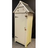 A Brighton style tall garden storage / tool shed, 179.5cm high x 65cm wide x 46.5cm deep.