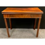 A George III mahogany card table, fold over top, plain block legs, 73cm high, 89cm wide, 88cm wide