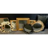 Mirrors - Vanity gilt standing mirror, wrought iron garden hanging mirrors, etc