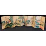 A Chinese folding erotic five panel book, 18.5cm high.