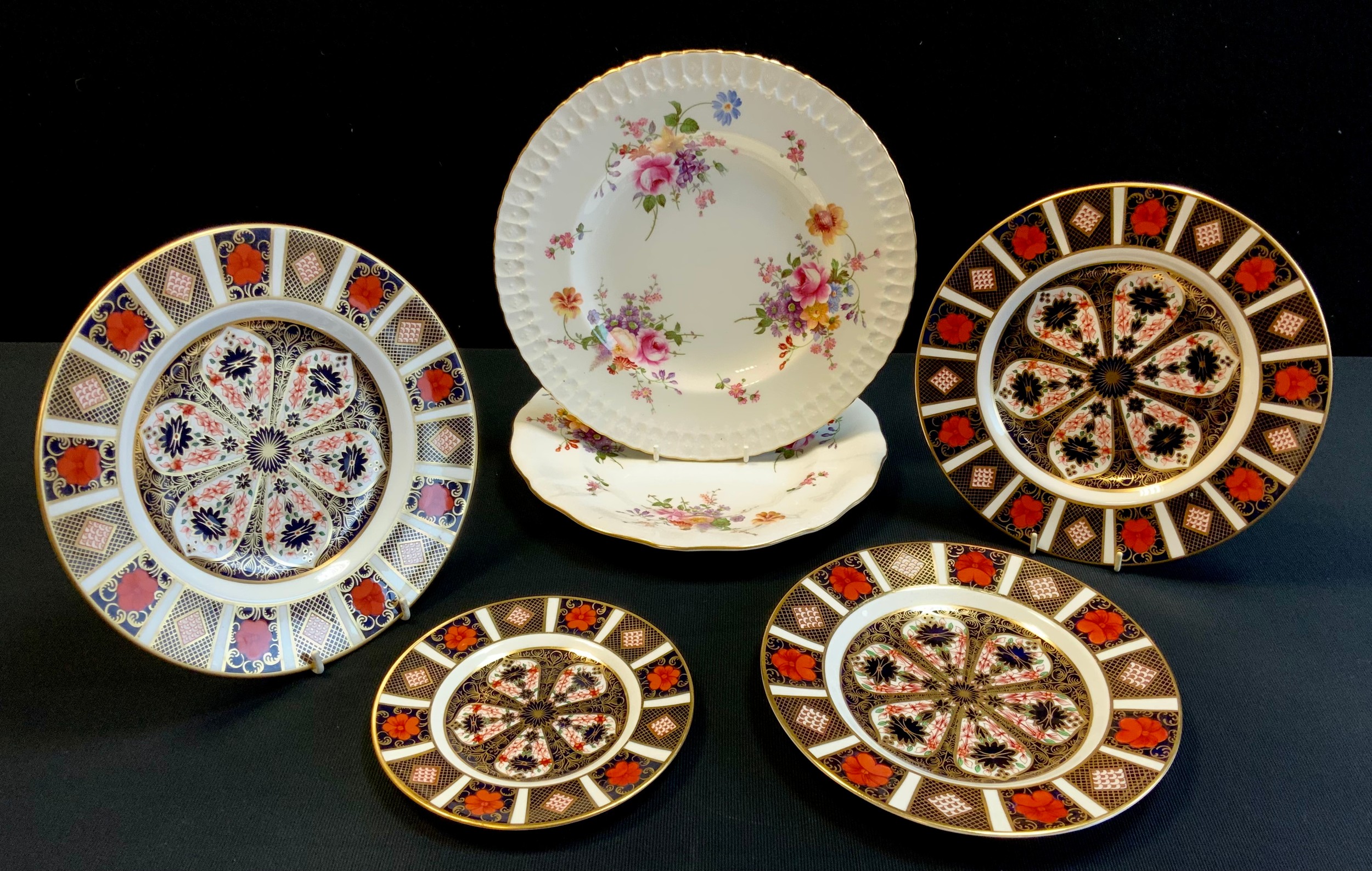 Royal Crown Derby- four 1128 pattern plates, assorted sizes, others posies pattern, part seconds (6)