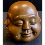 A modern Japanese bronzed coloured head, four faces of buddha paper weight, 12cm high