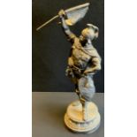 A Spelter figure, painted black, of a proud knight,44cm high