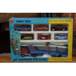 Corgi Toys Gift set 48, comprising 1138 Carrimore car transporter with Ford tilt cab, orange cab