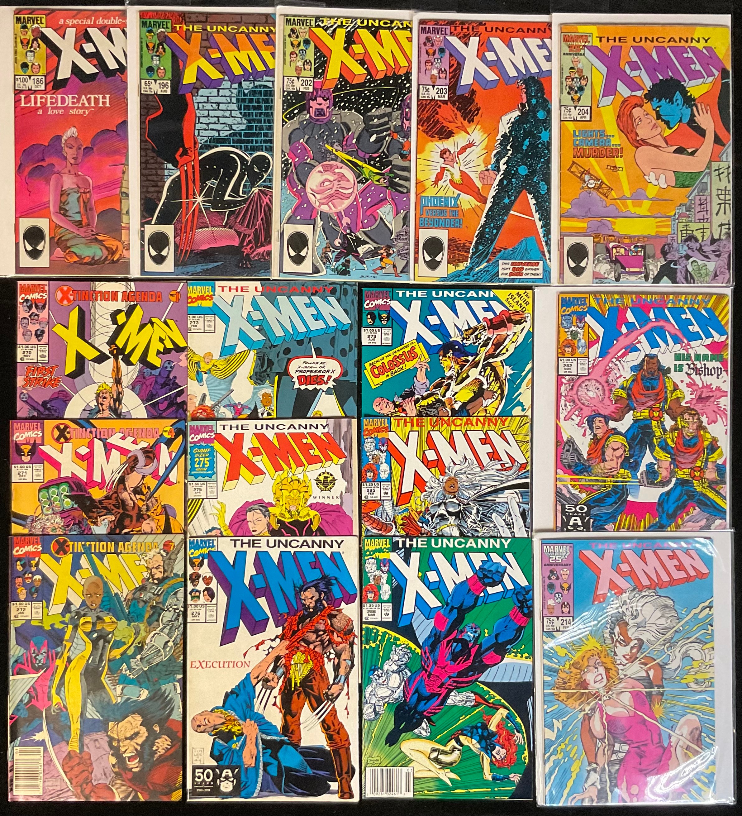 16 X-Men Comics. Uncanny X-Men #186, #196, #202-204, #214, #270-273, #275, #276, #279, #282(1st app