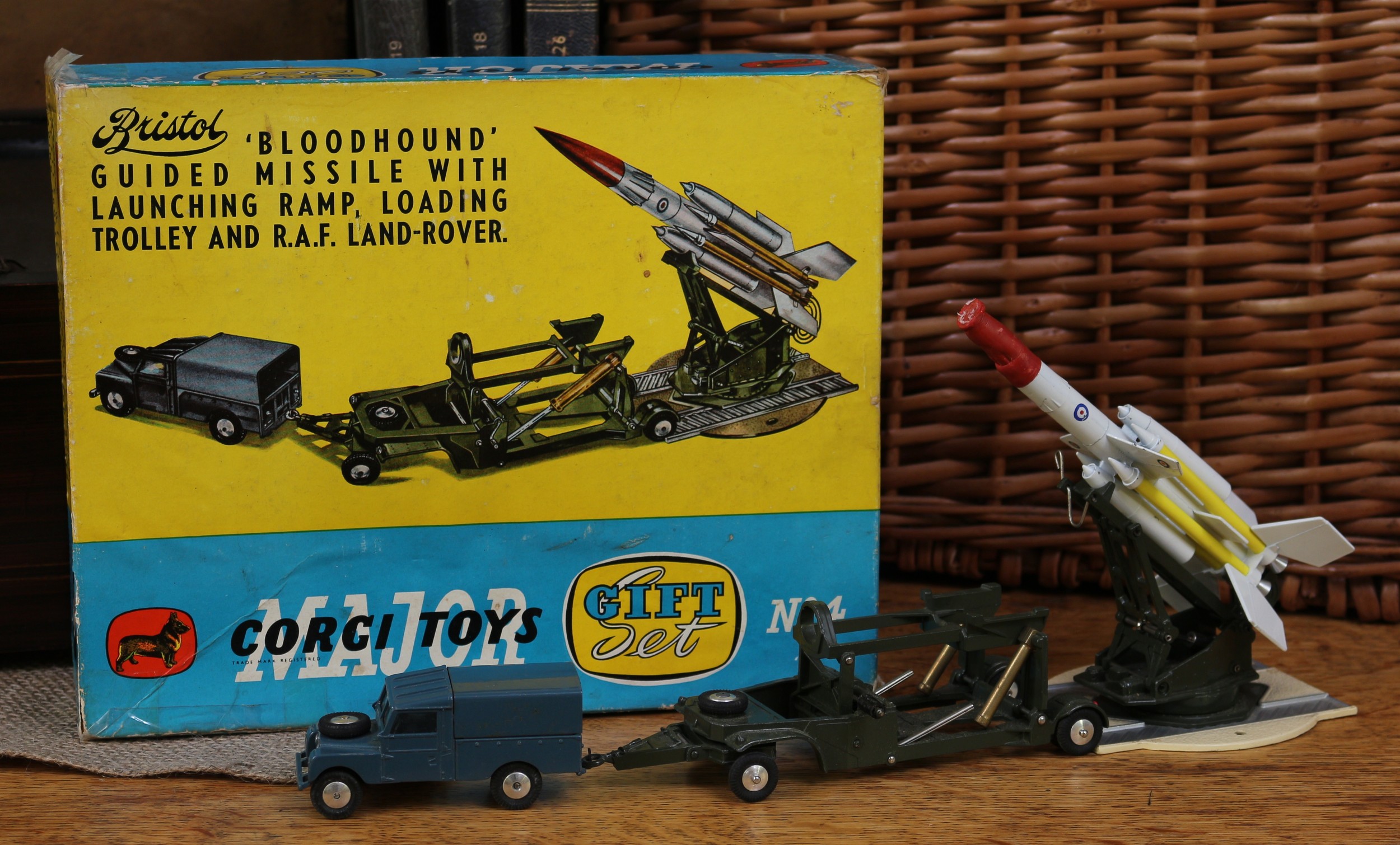 Corgi Major Toys Gift set 4, comprising 351 RAF Land Rover, greyish blue body with windows, - Image 2 of 2