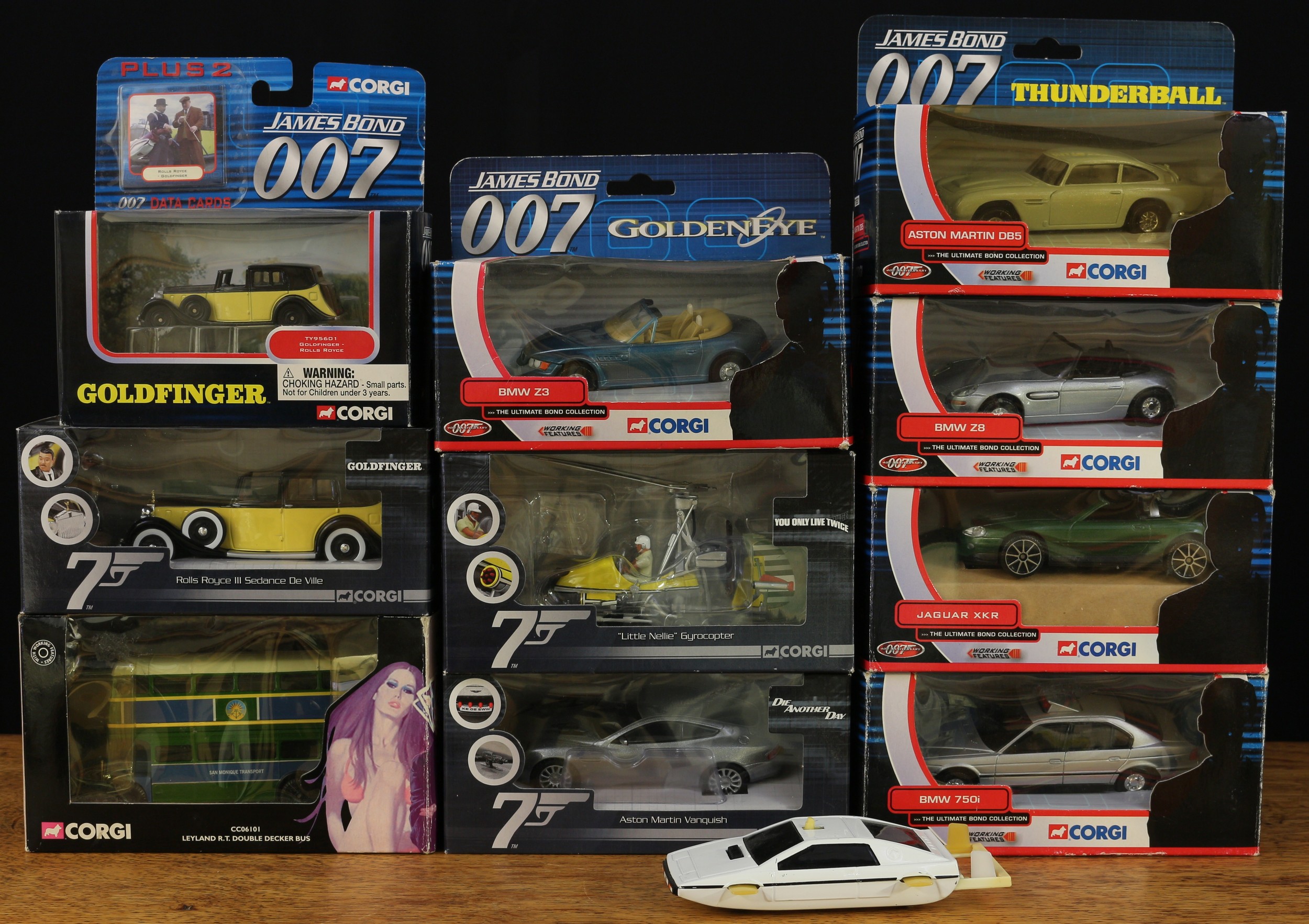 A collection of Corgi 1:36 and 1:43 scale James Bond 007 vehicles, comprising CC04602 "Little